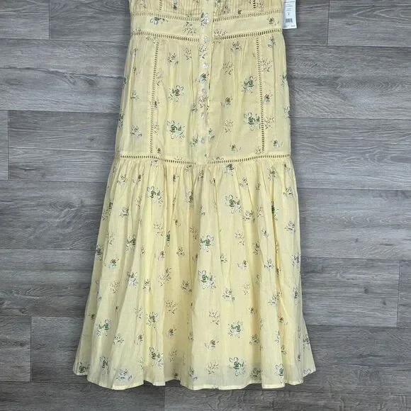 Joie Dress Sz 0 Yellow Floral Cotton Guaze Pintuck Button Front Cottagecore NWT - Picture 6 of 14